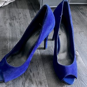 Nine West Blue Suede Peep Toe Heels